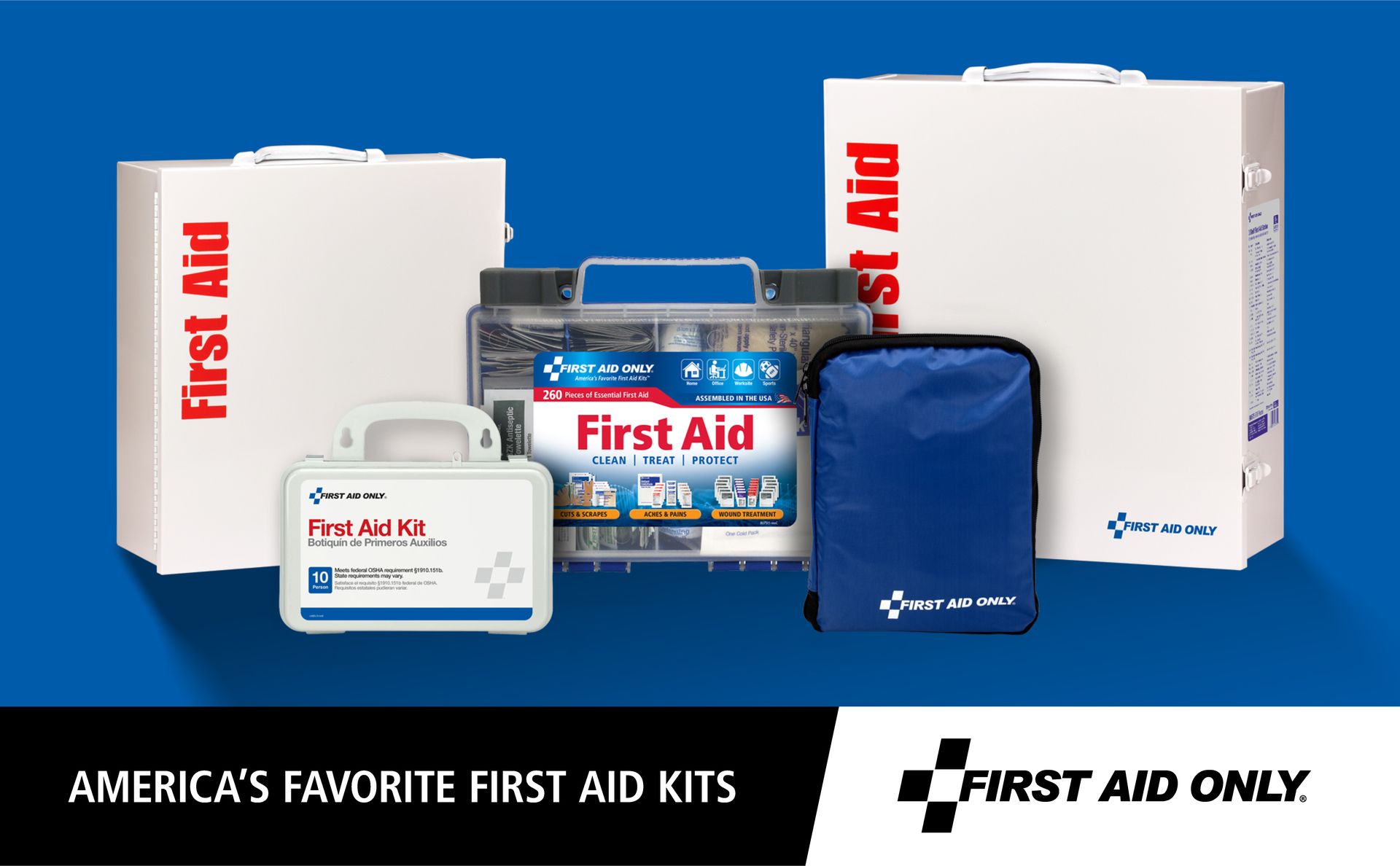 First Aid Only 91248 OSHA-Compliant First Aid Kit, All-Purpose 50-Person Emergency First Aid Kit for Business, Worksite, Home, and Car, 260 Pieces