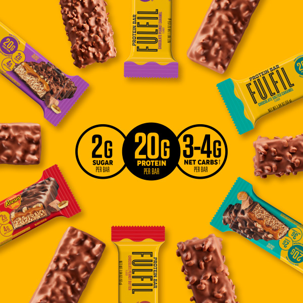 FULFIL Protein Bars, Chocolate Salted Caramel Flavored, Gluten Free with 20g Protein, Pantry Staples, 12 Count