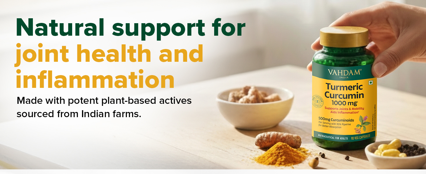 VAHDAM Turmeric Curcumin for Joint Support | 90 Capsules | Piperine & 95% Curcuminoids | Anti Inflammatory Supplement