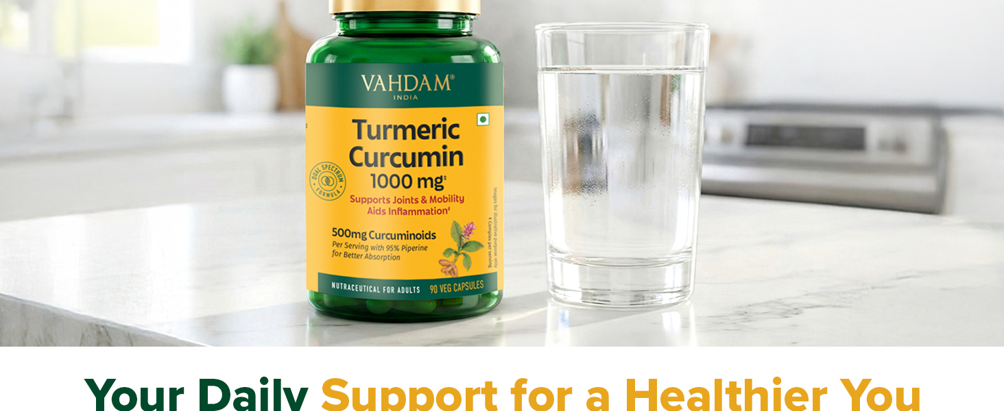 VAHDAM Turmeric Curcumin for Joint Support | 90 Capsules | Piperine & 95% Curcuminoids | Anti Inflammatory Supplement