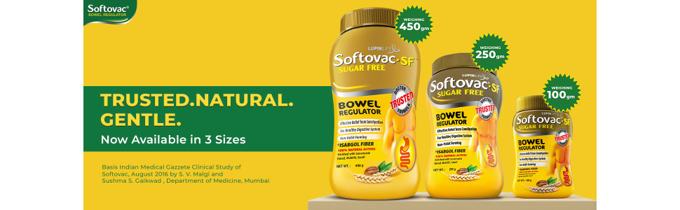 Softovac Isabgol Fiber Plus+ Formula 250g | Sugar free | Psyllium Husk + Natural Actives | Complete Relief from Constipation, Gentle on Stomach - Natural Bowel Regulator for Adults