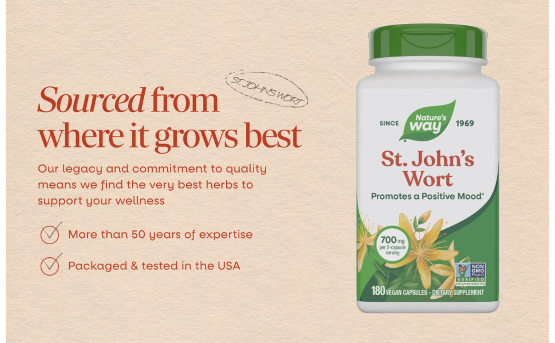 Nature's Way St. John’s Wort Capsules, 700 mg per Serving, 180 ct