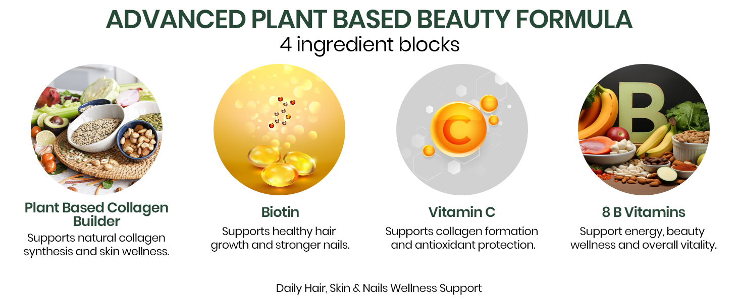 Vlado’s Himalayan Organics Plant Based Organic Collagen Builder Supplement With 8 B Vitamins for Hair and Skin | Collagen Supplement for Women & Men | Collagen Capsules With Biotin & Vitamin C | Glowing and Youthful Skin (90 Capsules)