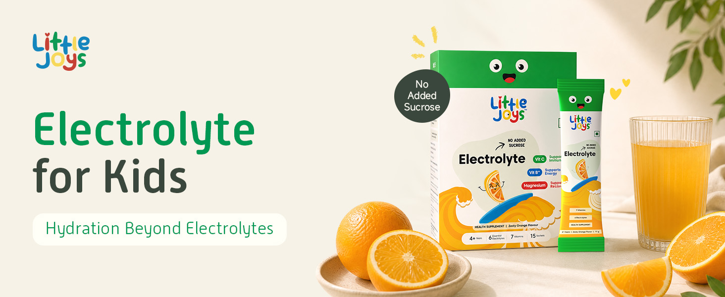 Little Joys Orange Electrolyte Drink Mix for Kids | Hydration Powder with 6 Electrolytes, Vitamin C & Coconut Water Powder | Naturally Sweetened | Supports Hydration & Energy | 15 Sachets
