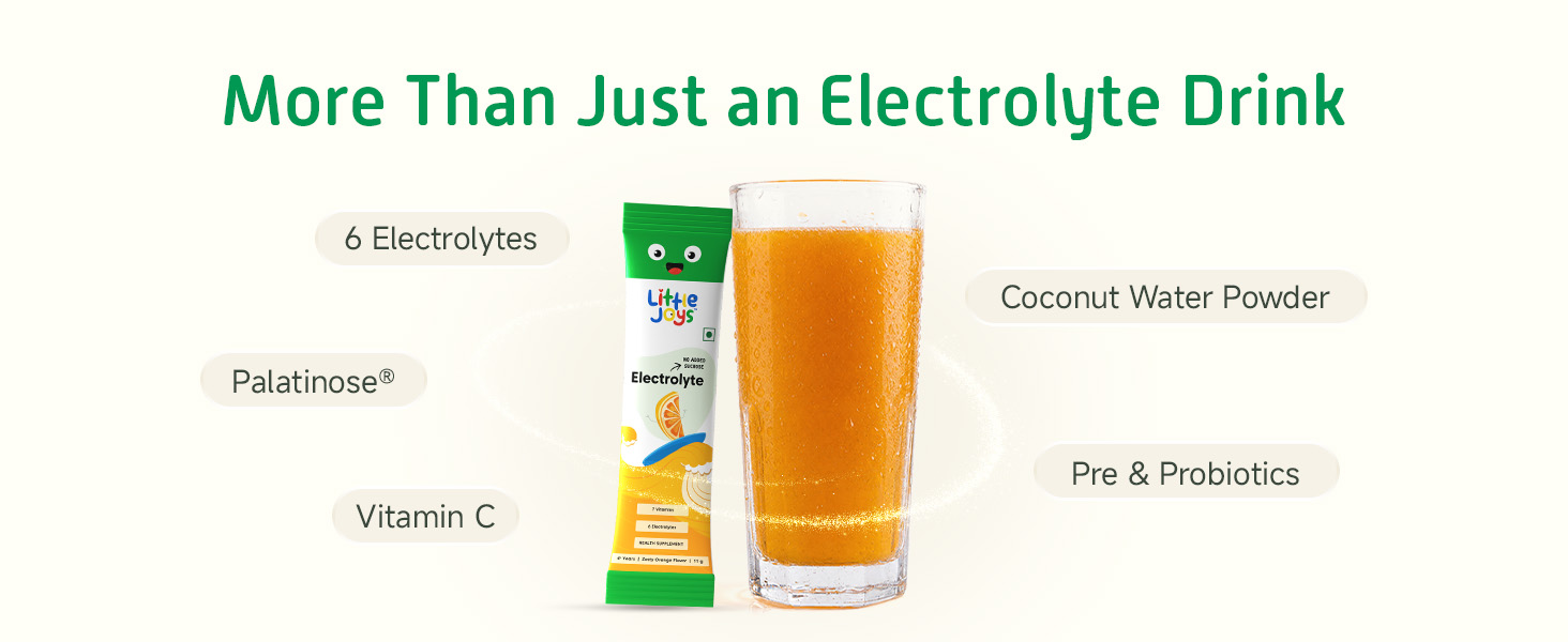 Little Joys Orange Electrolyte Drink Mix for Kids | Hydration Powder with 6 Electrolytes, Vitamin C & Coconut Water Powder | Naturally Sweetened | Supports Hydration & Energy | 15 Sachets