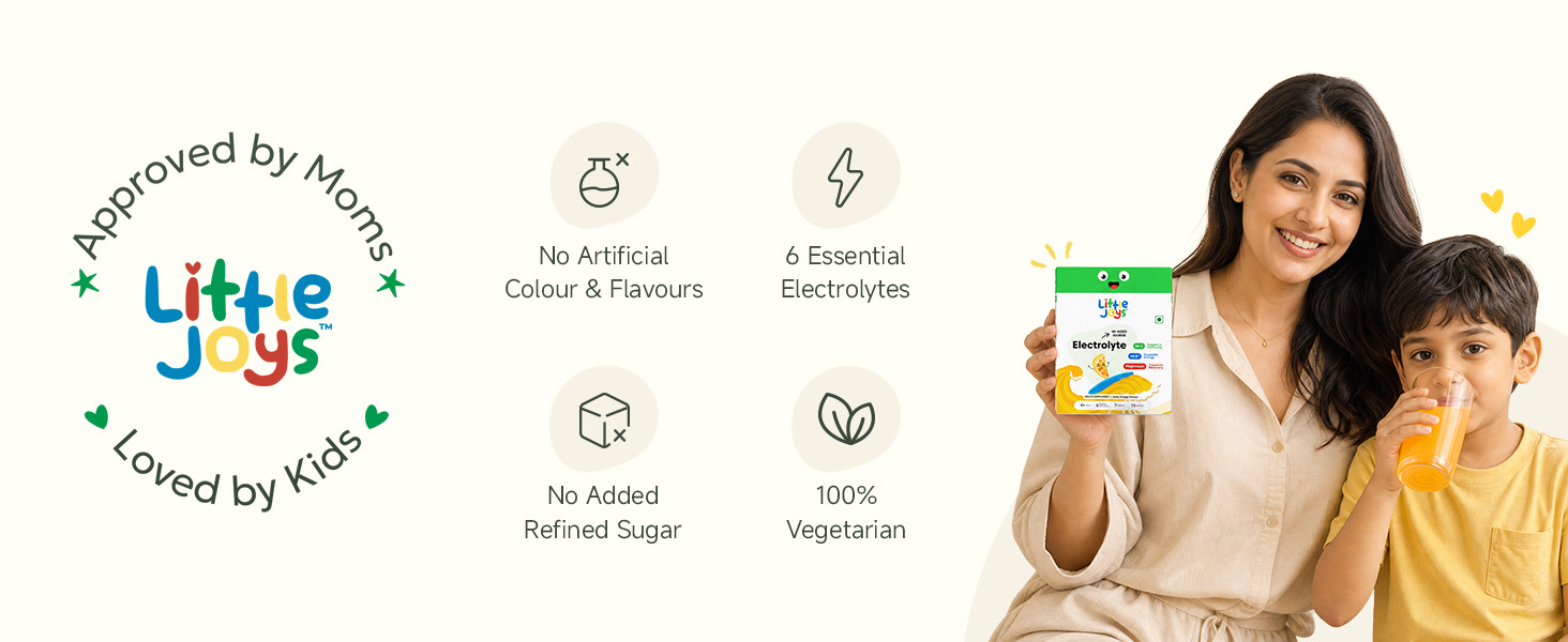 Little Joys Orange Electrolyte Drink Mix for Kids | Hydration Powder with 6 Electrolytes, Vitamin C & Coconut Water Powder | Naturally Sweetened | Supports Hydration & Energy | 15 Sachets