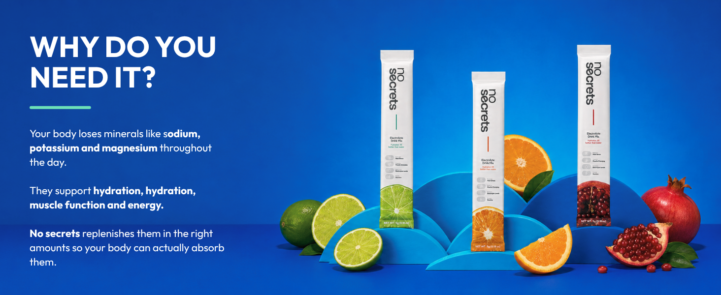 No SECRETS Perfect Hydration Duo – Lime, Orange & Pomegranate - Pack Of 1 (12 Sticks) | Electrolytes & antioxidants | Instant Hydration & Energy | Vegetarian | Daily Hydration & Recovery