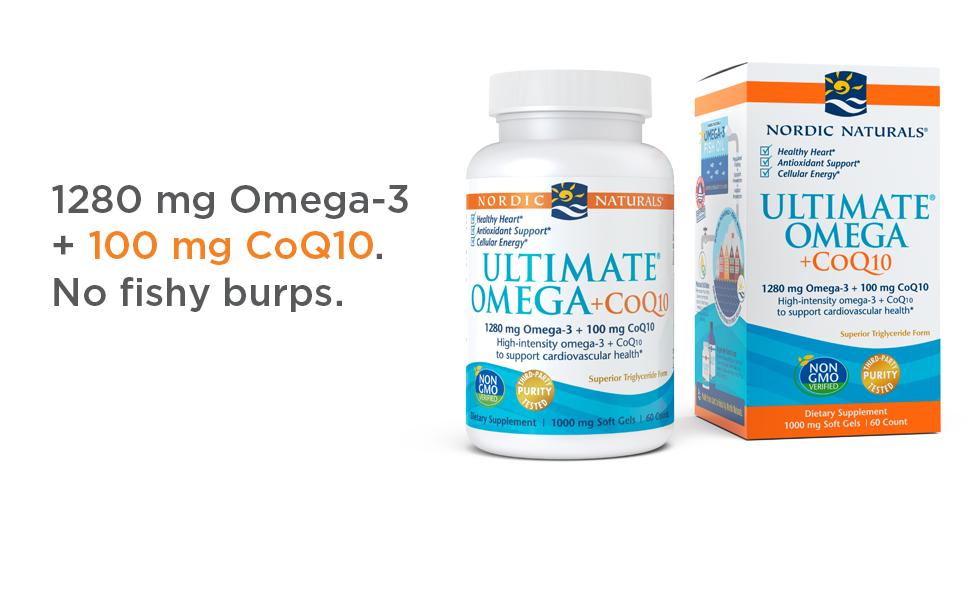 Nordic Naturals Ultimate Omega + CoQ10 Supplement | 1280 Mg Omega 3 Fish Oil & Ubiquinol CoQ10 100Mg | Coenzyme Q10 For Cardiovascular Health & Antioxidant Support | Lemon Fish Oil Flavour 60 Softgel