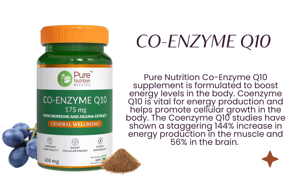 Pure Nutrition Bio Coenzyme Q10 175mg | Coq10 Supplement With Ubiquinol | High Absorption Coq10 Capsules For Heart Health, Energy & Antioxidant Support - 60 Veg Capsules