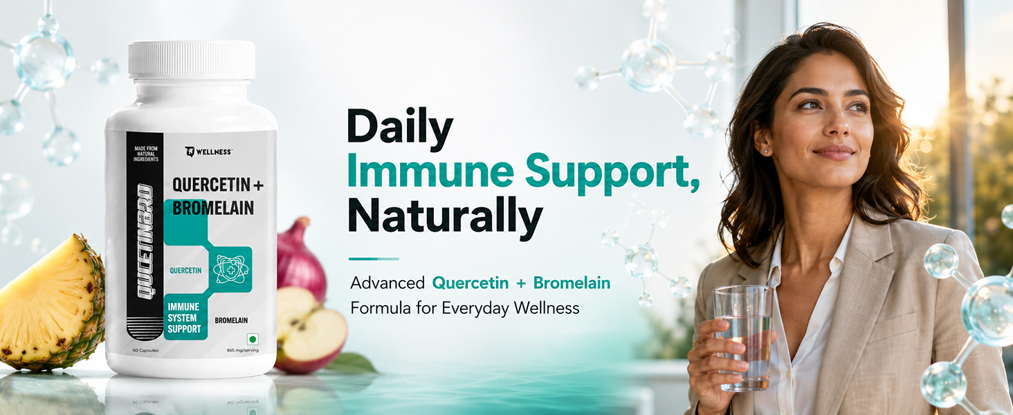 TQ Wellness Quercetin with Bromelain, Quercetin 400 mg & Bromelain 82.5mg per capsule, QUCETINBRO Helps Synergistic Action Respiratory Health, Immunity, Cardiovascular Health- 60 Capsules