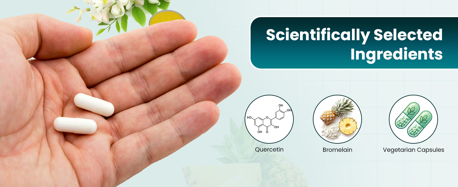 TQ Wellness Quercetin with Bromelain, Quercetin 400 mg & Bromelain 82.5mg per capsule, QUCETINBRO Helps Synergistic Action Respiratory Health, Immunity, Cardiovascular Health- 60 Capsules