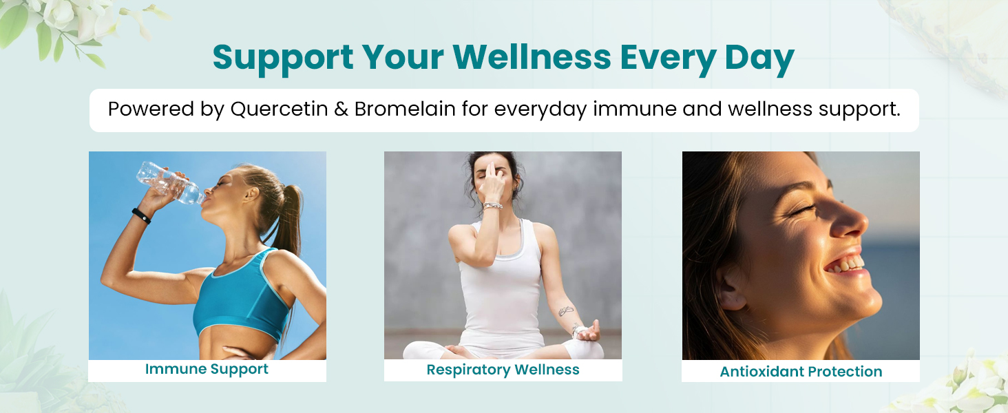 TQ Wellness Quercetin with Bromelain, Quercetin 400 mg & Bromelain 82.5mg per capsule, QUCETINBRO Helps Synergistic Action Respiratory Health, Immunity, Cardiovascular Health- 60 Capsules