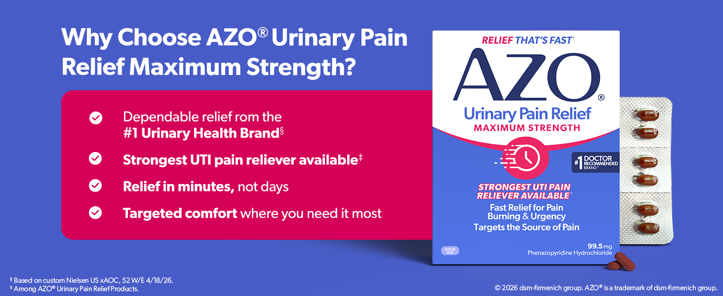 AZO Urinary Pain Relief Maximum Strength, Fast Relief of UTI Pain, 24 Count