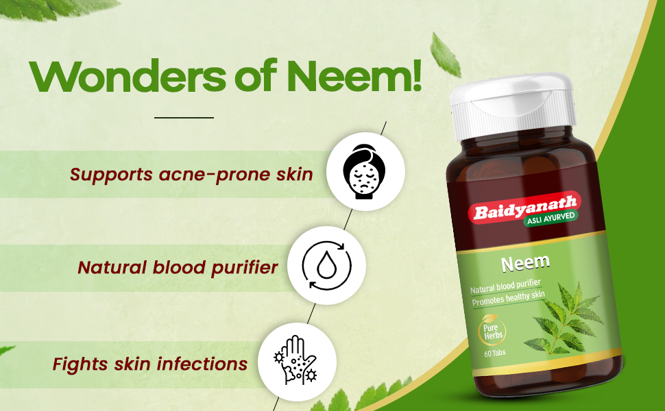 Baidyanath Neem - 60 Tablets | Ayurvedic Neem Extract Supplement | Supports Skin Health, Liver Function & Daily Detox |