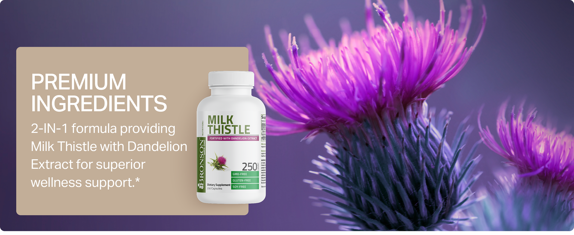 Bronson Milk Thistle Silymarin Marianum & Dandelion Extract, 120 Capsules