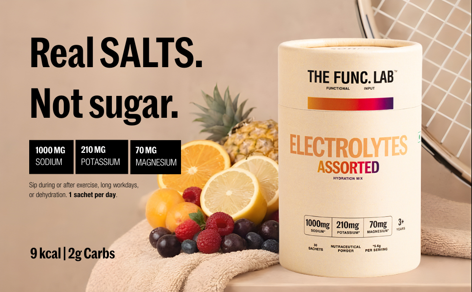 The Func. Lab Daily Electrolytes - Assorted | 15 Sachets | Instant Hydration Powder with Sodium, Potassium, Magnesium | Sugar-Free, No Preservatives | Instant Energy, Performance & Recovery Drink