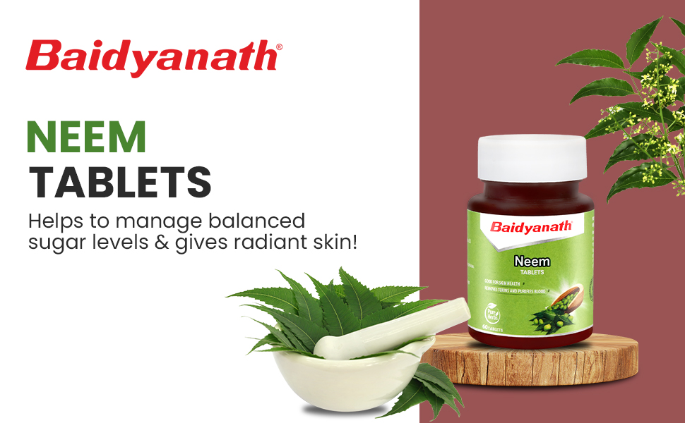 Baidyanath Ayurved Neem 60 Tablets | Herb For healthy Skin & Hair, Natural Extracts Of Neem | Helps In Purification of Blood Boosting & Liver Health