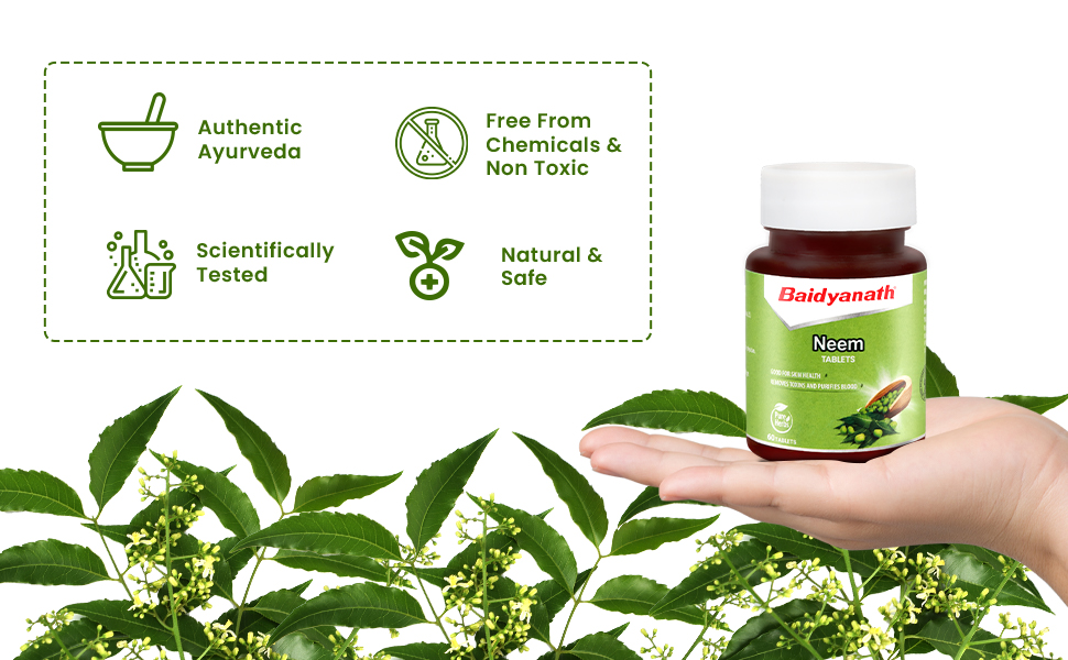 Baidyanath Ayurved Neem 60 Tablets | Herb For healthy Skin & Hair, Natural Extracts Of Neem | Helps In Purification of Blood Boosting & Liver Health
