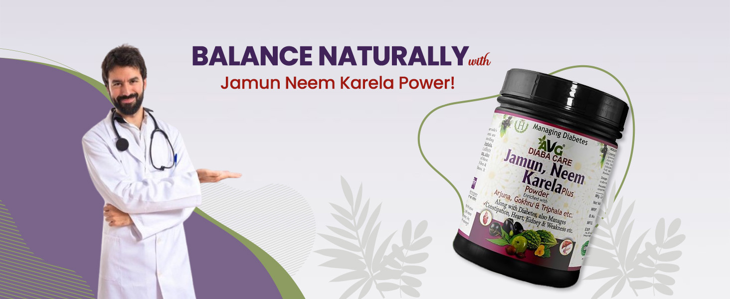 AVG Health Organics Diaba Care Karela Jamun Neem Powder 200g | Diabetes Control Ayurvedic Supplement with Arjuna, Gokhru & Triphala | Helps in Relieving Constipation | AYUSH & GMP Certified