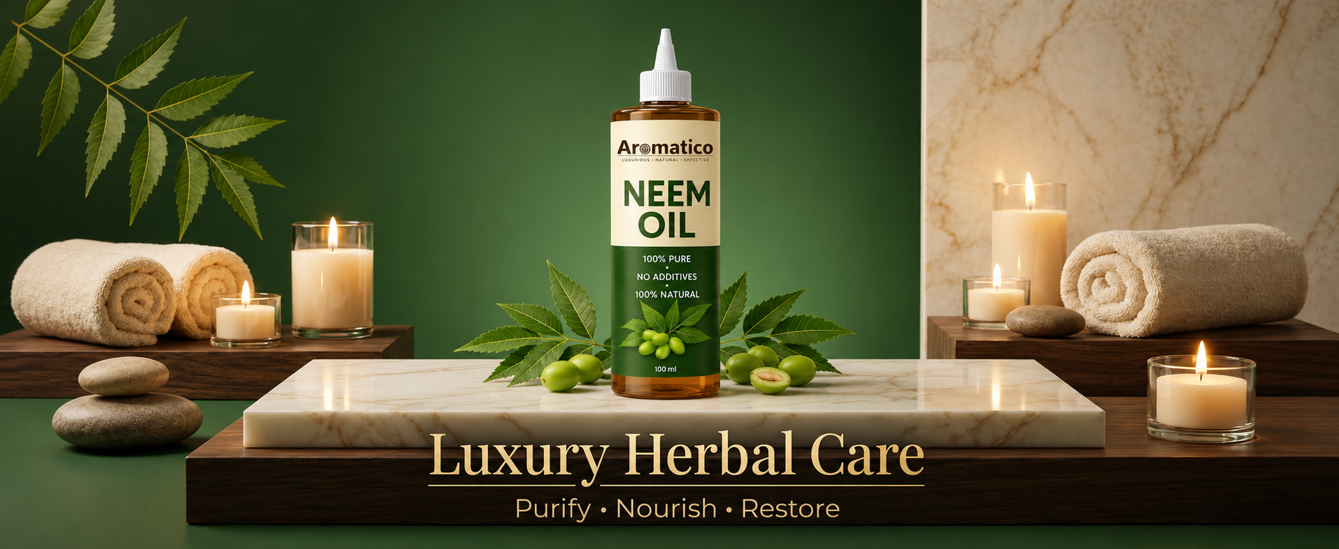 AROMATICO Neem Oil for Skin, Face & Body - Cold Pressed Neem Oil for Dry Skin, Hair & Scalp Care | Natural Neem Hair Oil & Plant Care Oil | 100ml