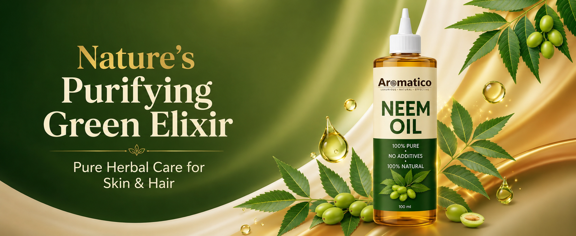 AROMATICO Neem Oil for Skin, Face & Body - Cold Pressed Neem Oil for Dry Skin, Hair & Scalp Care | Natural Neem Hair Oil & Plant Care Oil | 100ml