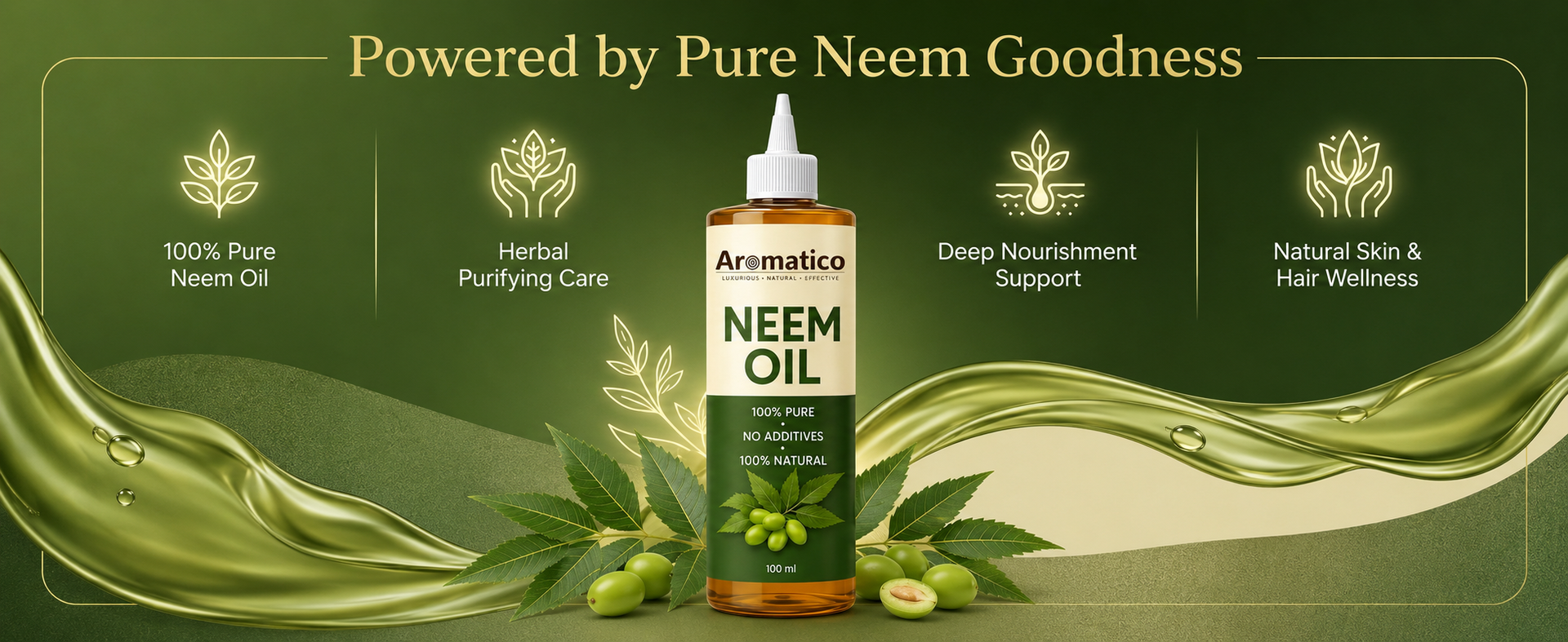 AROMATICO Neem Oil for Skin, Face & Body - Cold Pressed Neem Oil for Dry Skin, Hair & Scalp Care | Natural Neem Hair Oil & Plant Care Oil | 100ml