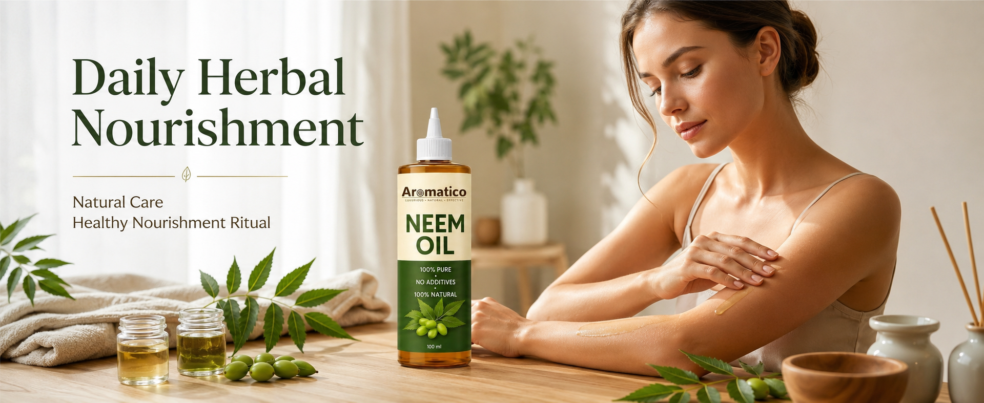 AROMATICO Neem Oil for Skin, Face & Body - Cold Pressed Neem Oil for Dry Skin, Hair & Scalp Care | Natural Neem Hair Oil & Plant Care Oil | 100ml