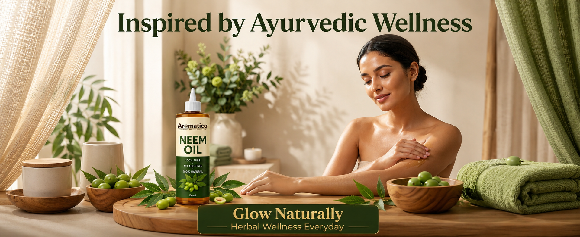 AROMATICO Neem Oil for Skin, Face & Body - Cold Pressed Neem Oil for Dry Skin, Hair & Scalp Care | Natural Neem Hair Oil & Plant Care Oil | 100ml