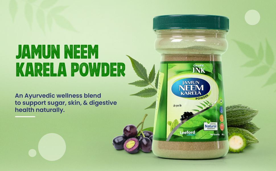 Geofit Jamun Neem Karela Powder - 200g (Pack of 2 | Helps Control Blood Sugar Level & Reduces Bad Cholesterol | Maintain Sugar Level | Enriched with Neem, Jamun & Karela Herbs