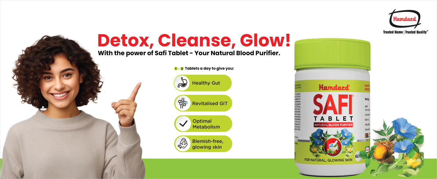 Hamdard Safi Tablet for Healthy & Glowing Skin | Pack of 2 | Natural Blood Purifier | Anti-Bacterial & Detoxifier - 60 Tablets Each