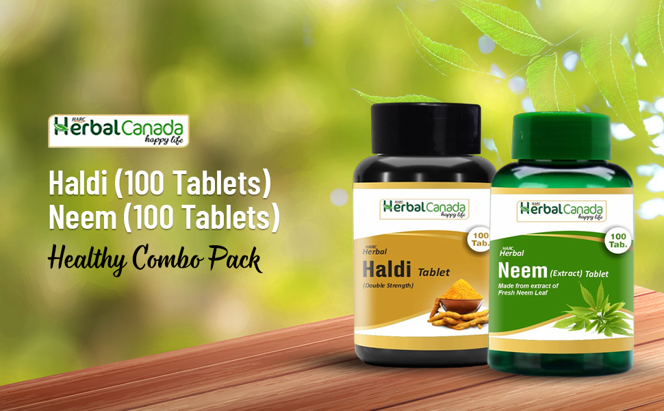 Harc Herbal Canada Haldi (100 Tablets) + Neem (100 Tablets) || Healthy Combo Pack