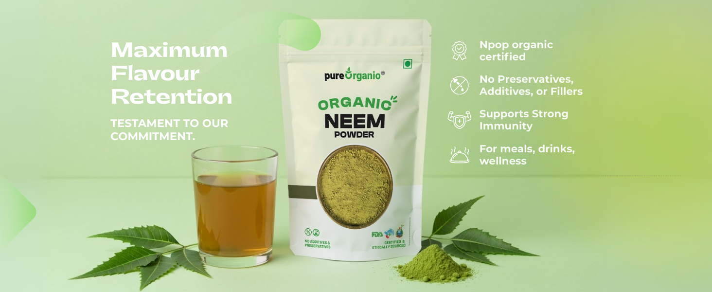 Pure Organio Organic Neem Powder | Azadirachta Indica | Vembu/Veppa Powder India Organic NPOP Certified