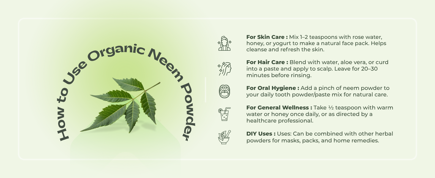 Pure Organio Organic Neem Powder | Azadirachta Indica | Vembu/Veppa Powder India Organic NPOP Certified