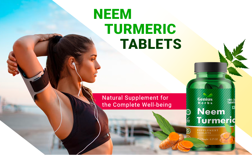 Neem Turmeric Tablets 500mg – 180 Tablets (45 Days Supply, Pack of 1) | Ayurvedic Herbal Detox & Immunity Booster Supplement | Supports Skin Health, Digestion & Overall Wellness | Vegan, Non-GMO