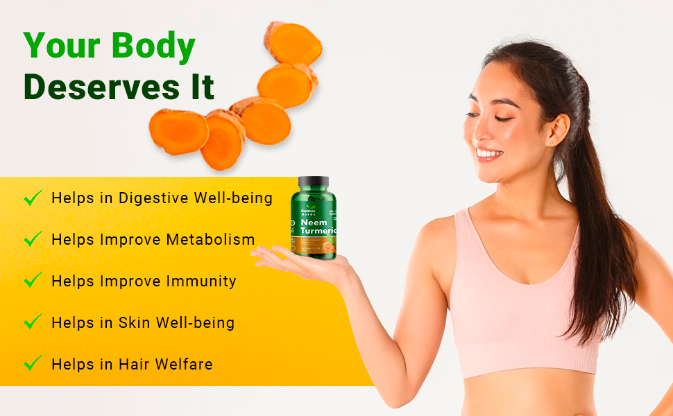 Neem Turmeric Tablets 500mg – 180 Tablets (45 Days Supply, Pack of 1) | Ayurvedic Herbal Detox & Immunity Booster Supplement | Supports Skin Health, Digestion & Overall Wellness | Vegan, Non-GMO