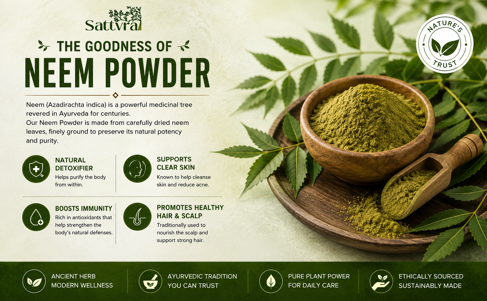 Pure Neem Powder 227g | Azadirachta Indica | Neem Leaf Powder for Acne, Pimples & Clear Skin | Hair Growth & Scalp Care | Blood Purifier | Edible | 100% Natural