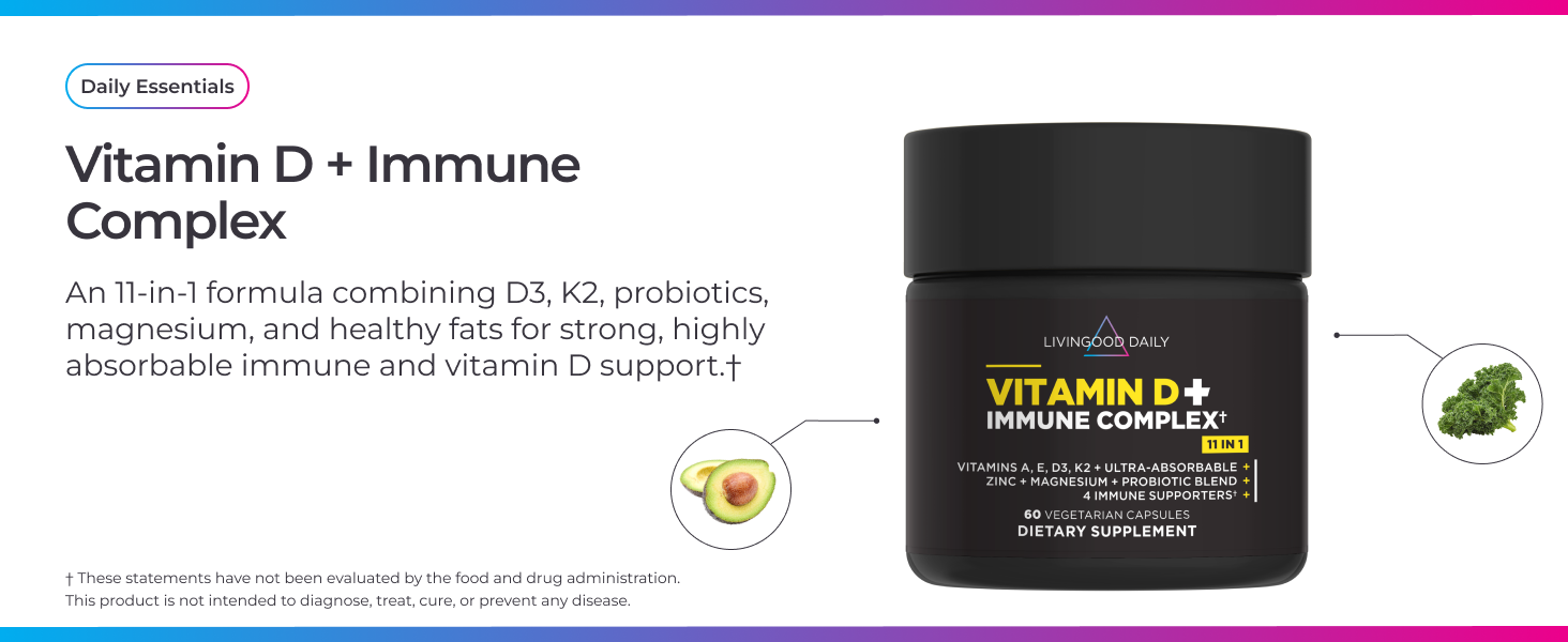 Livingood Daily 4000 iu Vitamin D3 K2 Magnesium Supplement, 60 Capsules