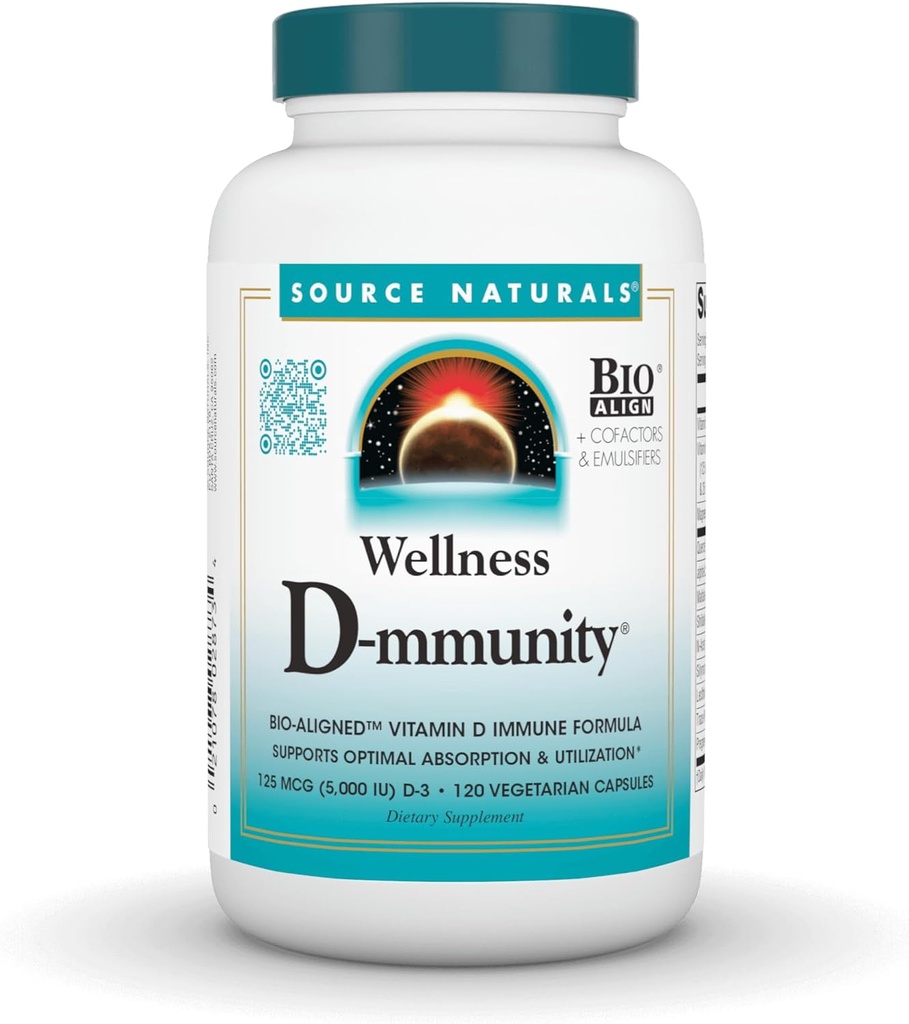 Avots Naturals Wellness D-mmunity, Bio-Aligned D vitamīna Imūnformula, atbalsta optimālu uzsūkšanos un izmantošanu* - 120 Veģetārās kapsulas