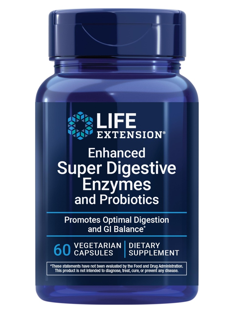 Life Extension Enhanced Super Gremošanas enzīmi un probiotikas – B. coagulans Probiotics, 10 Gremošanas enzīmi – Atbalsta Gremošana, Komforts un GI Balanss – ne-GMO, Veģetārs – 60 kapsulas