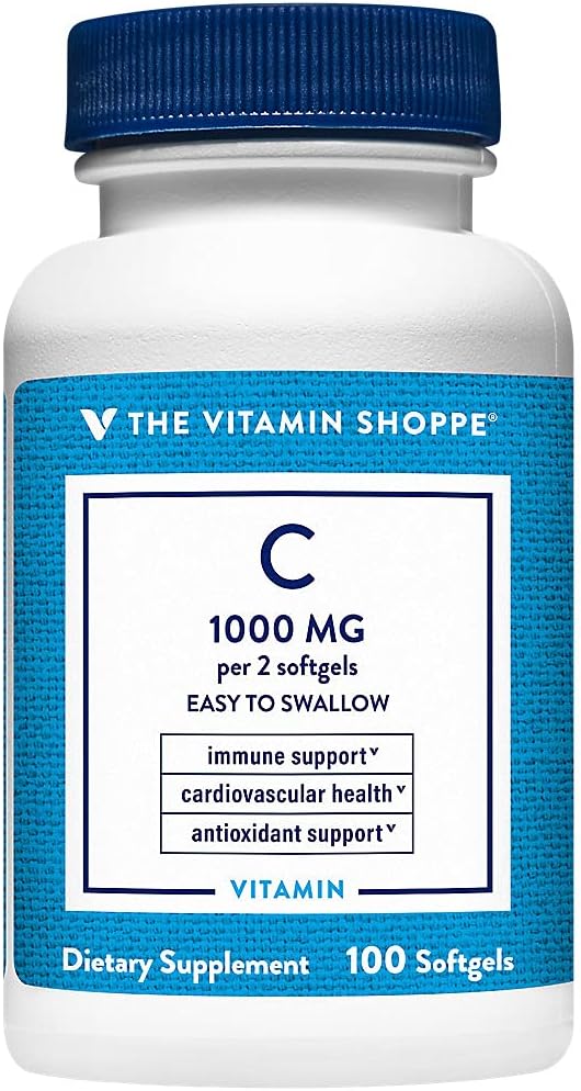 Vitamīnu veikals vitamīns C 1,000MG, viegli norīt, antioksidants, kas atbalsta imūno un sirds un asinsvadu veselību (100 softgels)