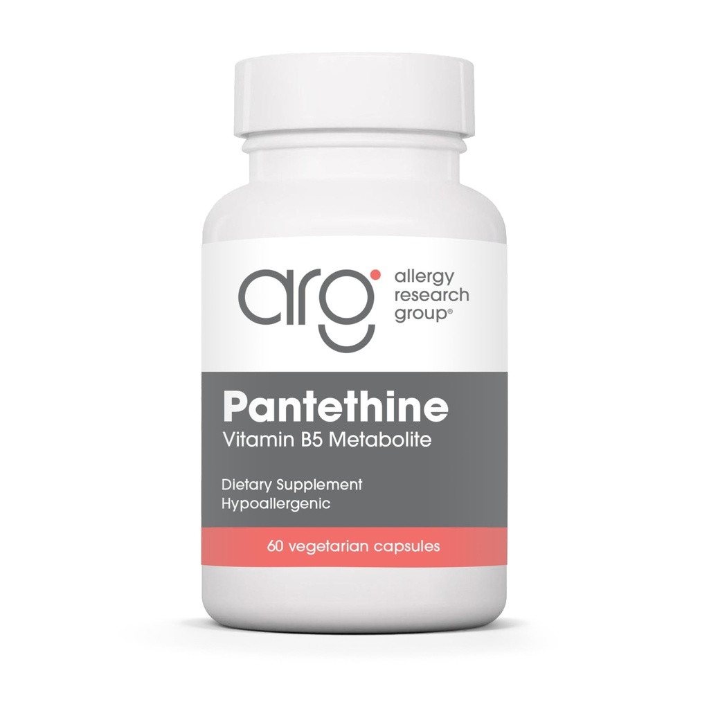 Alerģijas pētniecības grupas Pantetīna papildinājums - vitamīns B5, pantotēnskābe, vielmaiņas atbalsts, aknu atbalsts, sirds un asinsvadu papildinājums, koenzīms A, 660mg Veģetārējās kapsulas - 60 Skaits