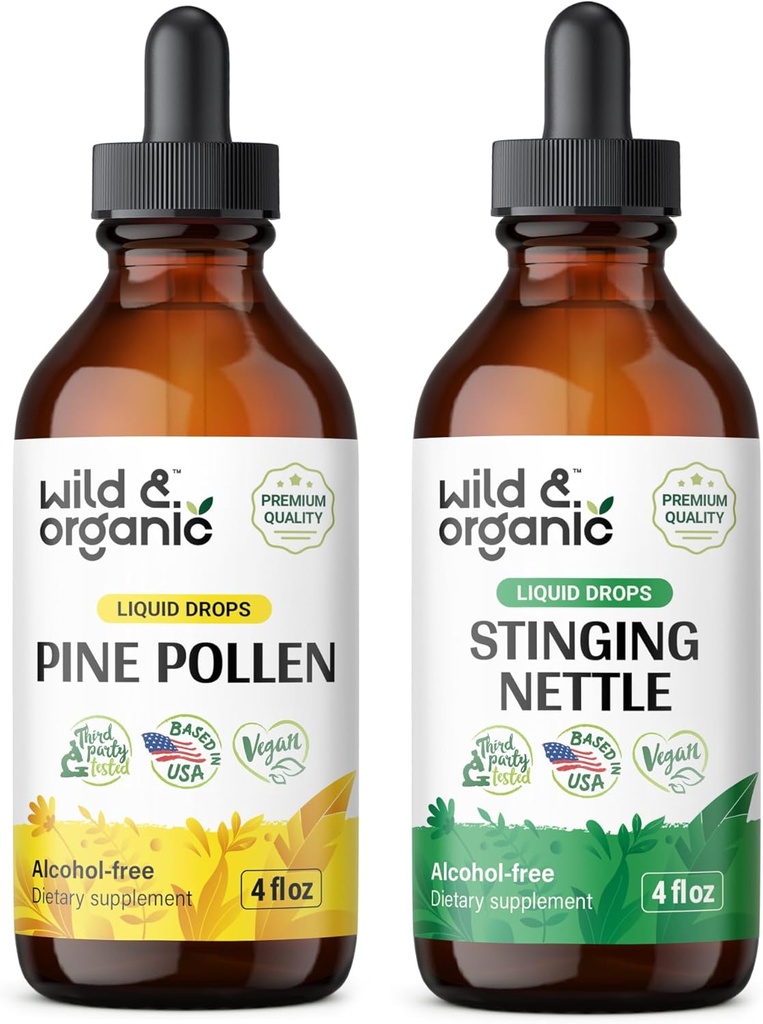 Savvaļas un organiskā priede Pollen Tincture 4 fl oz & Stinging Nattle Root Tinktūra 4 fl oz