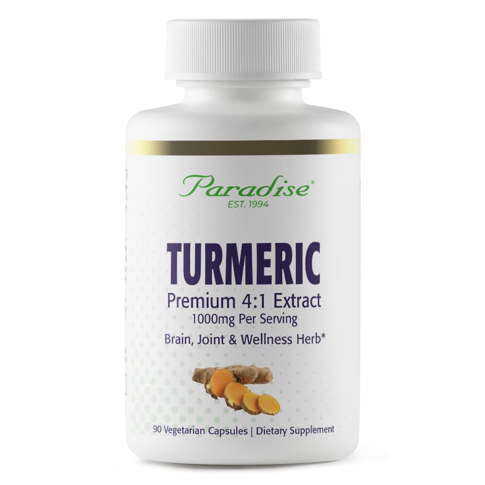 Paradīze Organic Turmeric Rhizome 4:1 ekstrakts, aktīvais veselais spektrs ekstrakts, superpodens, ultraviolets, vegans, ne-GMO, bez lipekļa, 90 veģetārās kapsulas