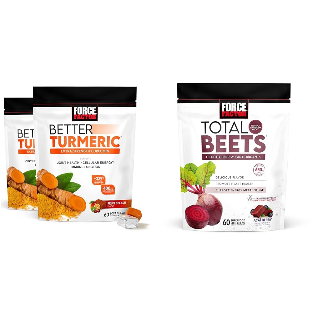 Force Factor Better Turmeric 120 Soft Chews & Kopā Bites 60 Soft Chews Bandle par kopīgu un sirds veselību
