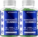 Vitamatic 2 Pack Ashwagandha Gummies 1500 mg Ekvivalents Per Serving (no 30:1 Extract 50 mg) - 60 Vegan Gumies - 3% Witanolides