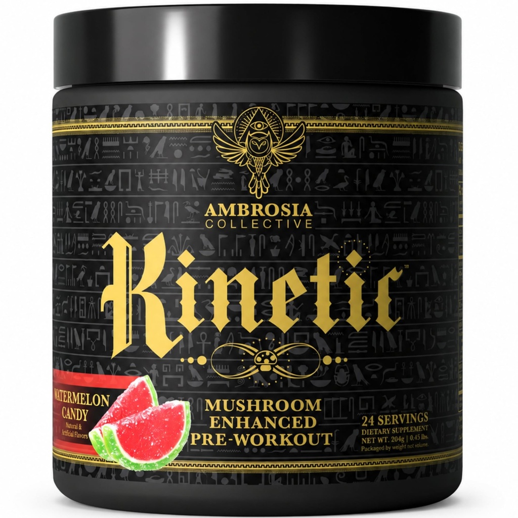 Ambrosia Kinetic Organic Preworkout, Sēnes Enhanced Natural Pre Workout Papildinājums, Nootropic Superfood Pulveris enerģijai (Watermelon Candy)