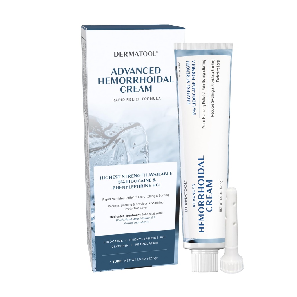 Hemoroīdu terapija - Advanced Hemorrhoid Cream 5% Lidokaīns un fenilefrīns - Hemoroīdu sašaurināšanās ārstēšana - ātra sāpju mazināšana, pietūkums, asiņošana, nieze un dedzināšana - Fisure & Hemoroids