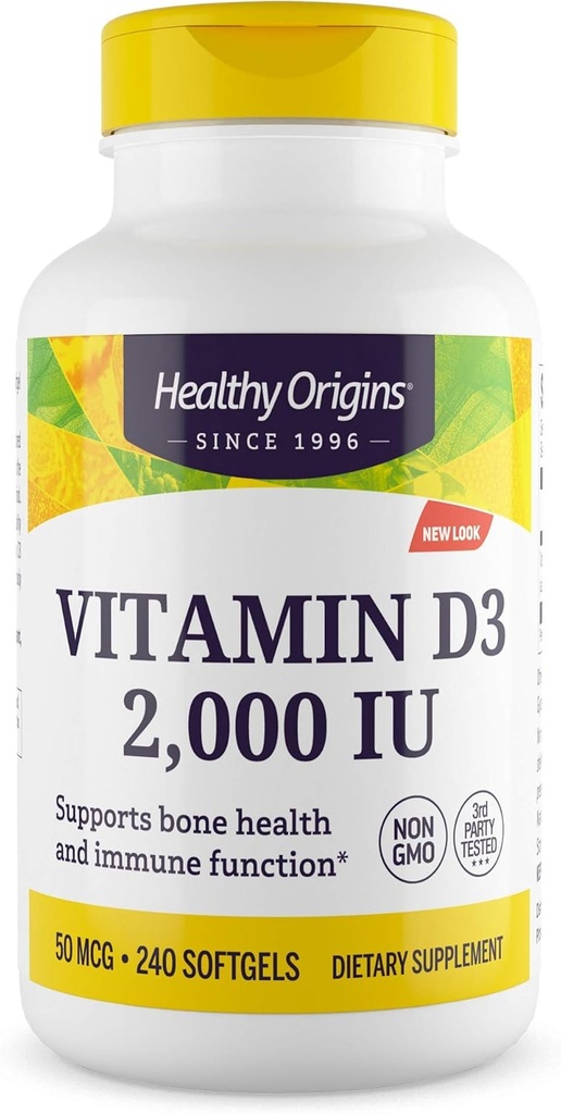 Veselīgas izcelsmes vitamīns D3, 2000 SV, 240 Skaits