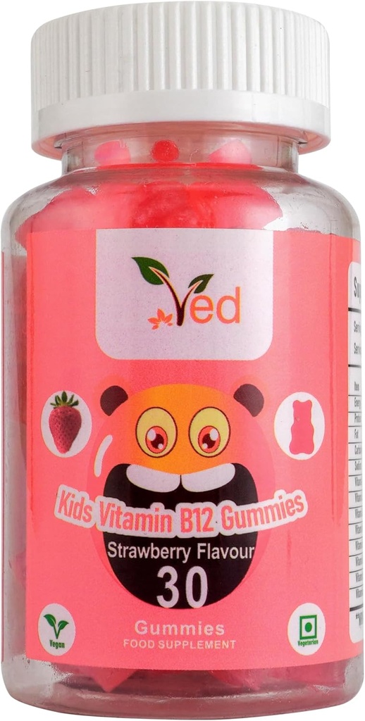 Ved Kids vitamīns B12 Gumijas vitamīna B12 papildinājums, enerģija un imūnā sistēma – Vegan - 15 dienu piegādes, 30 košļājamās kids vitamīnu gumijas.(15 dienu piegādes)