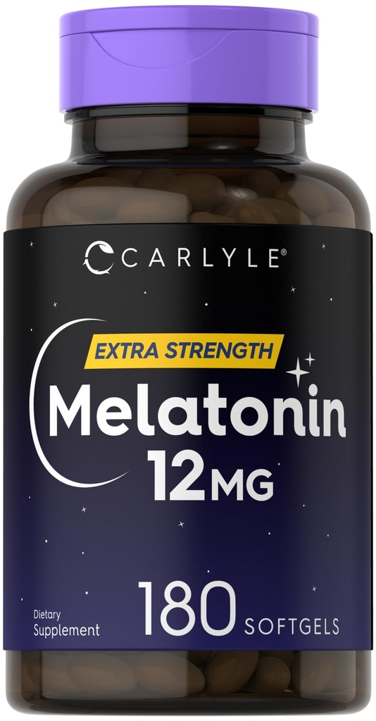 Karlile Melatonīns 12 mg - 180 Softgel kapsulas - pieaugušo papildu stipruma atbalsta papildinājums - Ne-GMO, bez lipekļa